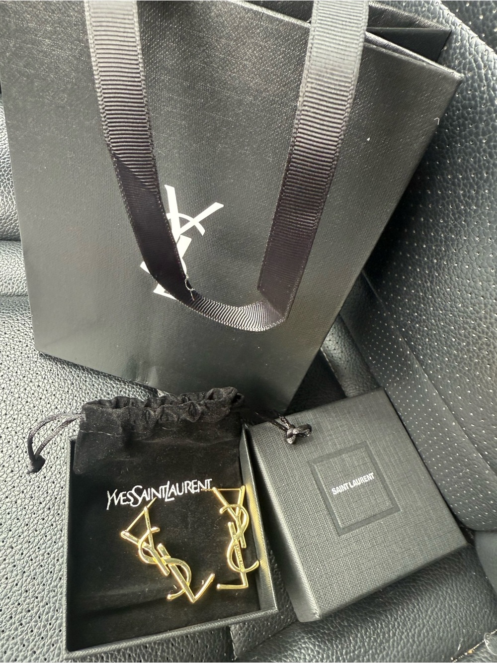 Yves Saint Laurent Men’s Gold YSL Logo Earrings — Gold Tone
